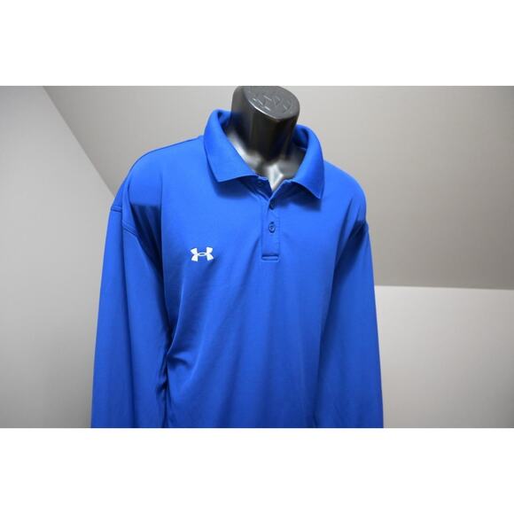 Under Armour Golf Polo HeatGear Loose Long Sleeve Blue Shirt Mens Size 3XL - Picture 1 of 8